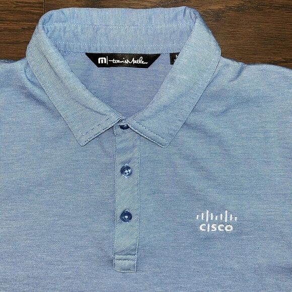 Carolina Blue Cisco Computer Geek Travis Mathew Golf Polo Shirt slim fit M Men’s